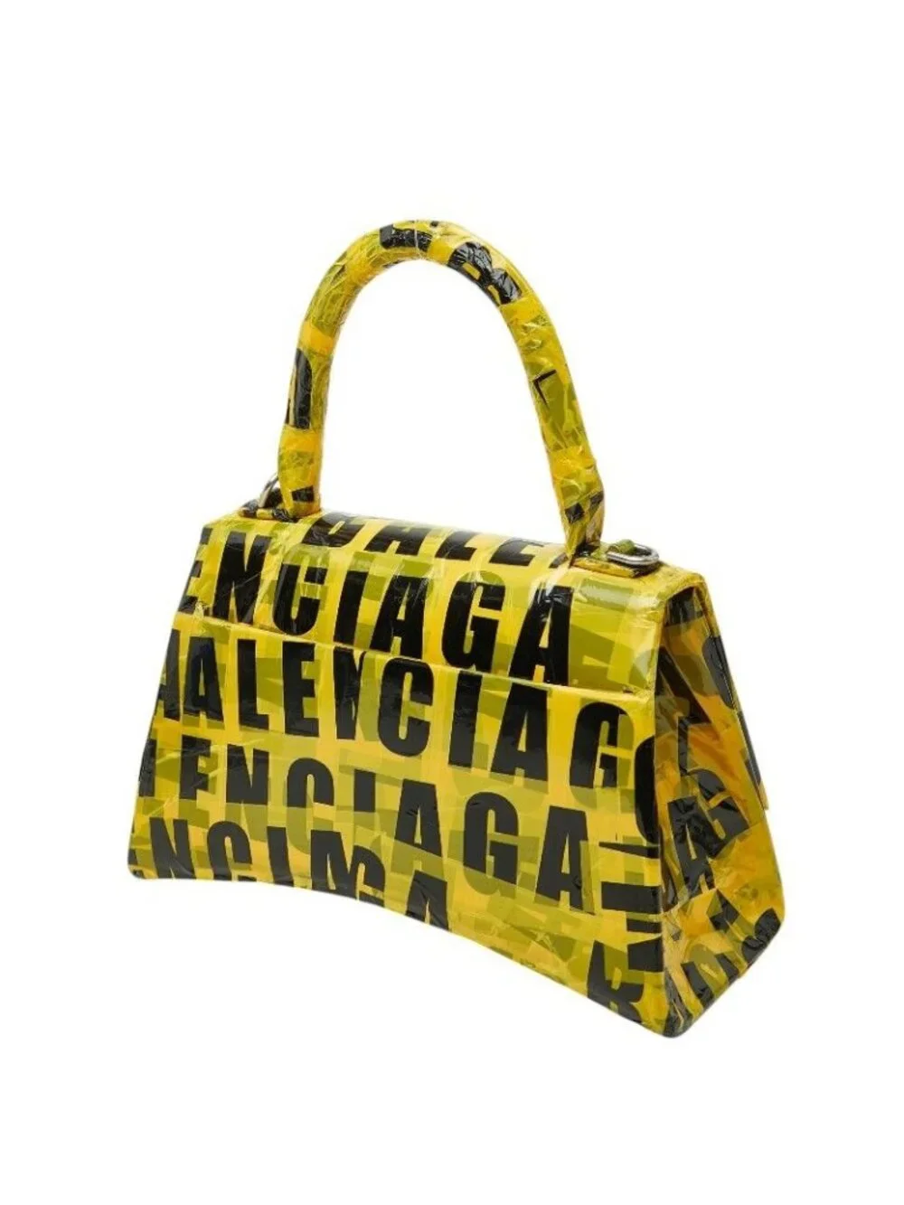 Balenciaga Hourglass S 2-Way Shoulder Bag Top Handle Yellow Black Leather Tape